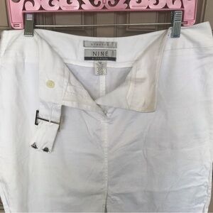 Nine and Company, white skirt, zip selfie belt slit, front cotton spandex sz12
